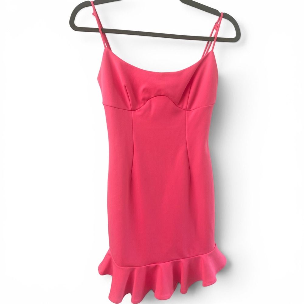 Saints + Secrets Womens Hot Pink Ruffle Hem Bodycon Mini Dress Size Small